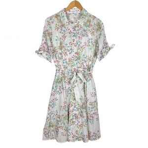 Calvin Klein Shirtdress Size 8 Floral Tie Waist Cotton Lined Pastel